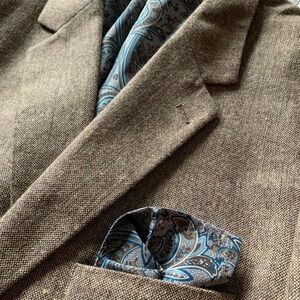 Alan Flusser Brown Tweed Jacket with Blue Paisley Pocket Square